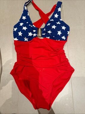 Stars & Red One-Piece Swimsuit with Crossback and Front Accent